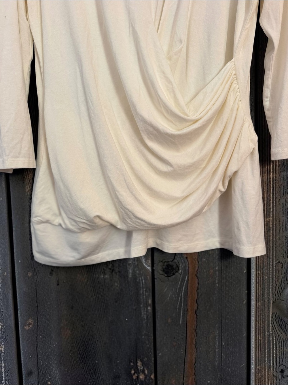 7th Avenue NY&Co Draped Cowl Neck Top Large White Asymmetric Ruched - Picture 7 of 10